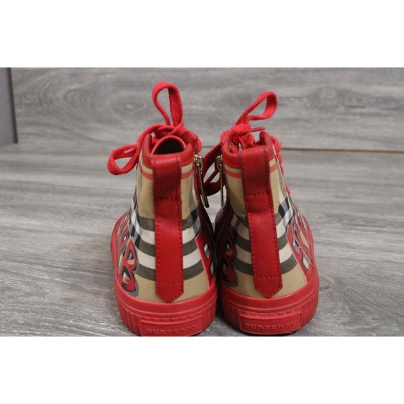 BURBERRY HIGH TOP SNEAKERS Toddler EU 30 NOVA CHECK SHOES Graffiti RED - Picture 10 of 12